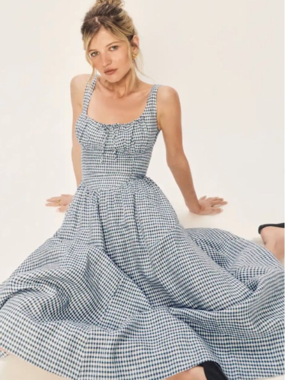 Reformation Balia Linen Dress - Slate Check
